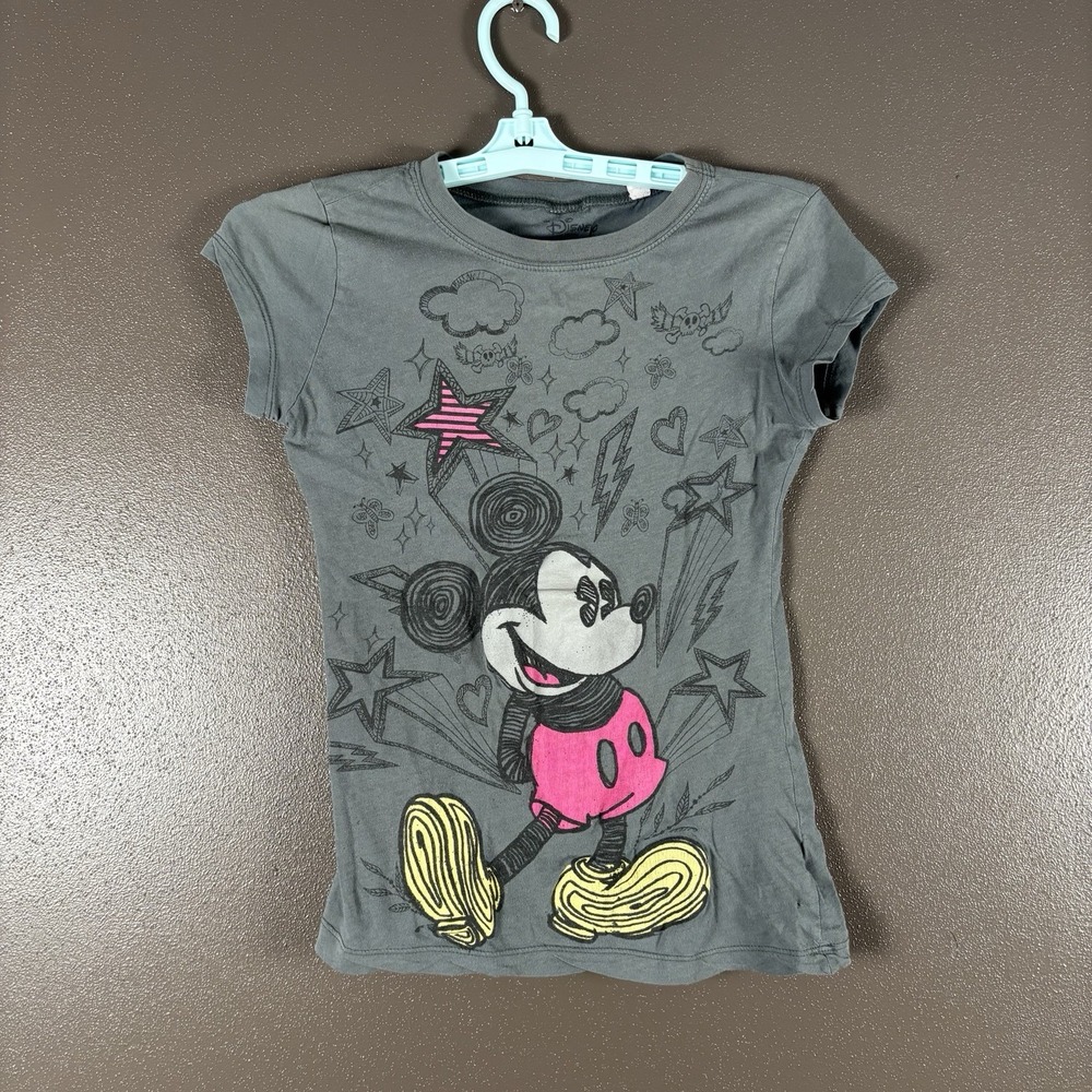 Disney Womens T Shirt Top Sz S Small Short Sleeve Crew Neck Hole Micky Mouse